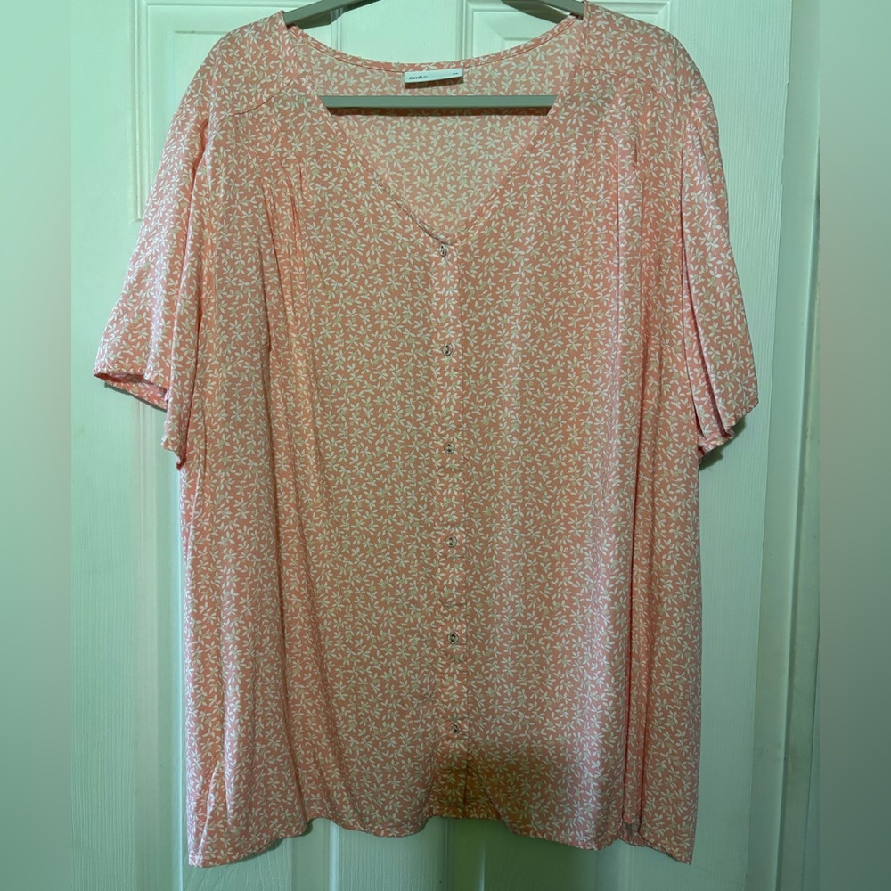 croft & barrow Coral Pink Button-Front V-Neck Blouse